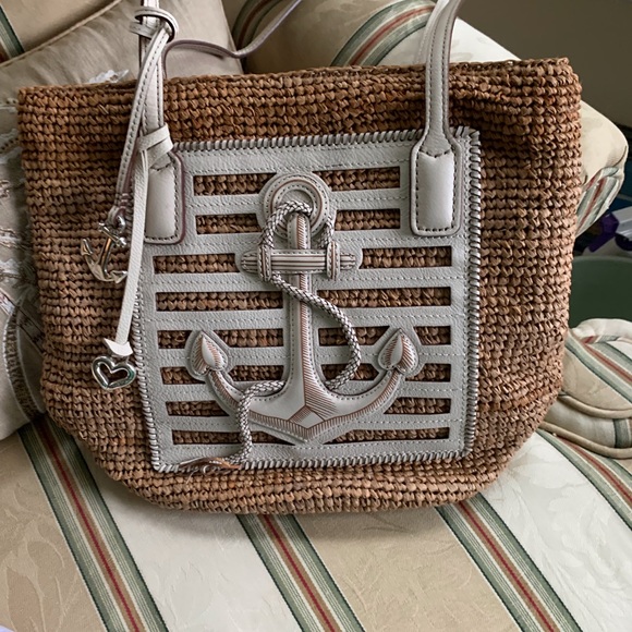 BRIGHTON ADMIRAL STRAW HANDBAG WHT ANCHOR NAUTICAL H72852 - Picture 2 of 7